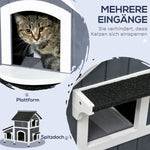 Fir Wood Cat House, 2-Level Multi-Entrance Cat Hut with Asphalt Roof