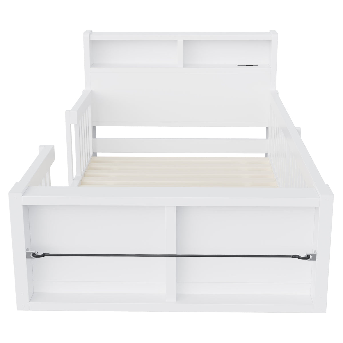 Wooden Single Bed 90x190cm with USB, Light & Storage, White