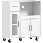 Mobile Kitchen Cabinet with Drawers, Shelves & Cable Hole - White