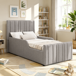 Upholstered Single Bed 90x200cm with Storage - Grey Linen