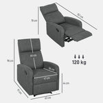 Recliner Chair, Adjustable Leg Rest, Living Room, Fabric, Grey