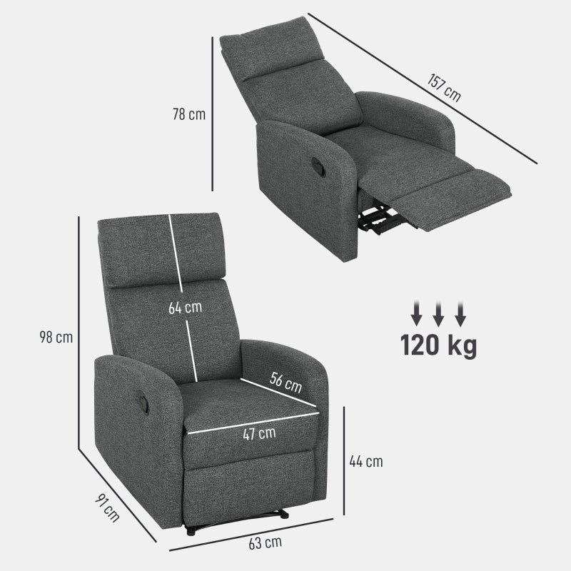Recliner Chair, Adjustable Leg Rest, Living Room, Fabric, Grey