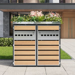 Trash Can Storage Box with Lockable Two Doors and Planting Area, Ventilation, Steel