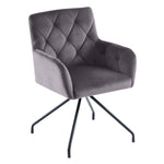 Set of 2 Dining Armchairs Upholstered Diamond Pattern Metal Legs Velvet Grey