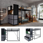 Loft Bed 120x200 cm with Storage & Charging, Black Metal