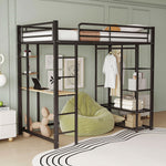 Loft Bed 90x200cm Single/Children's Bed with Ladder, Table, Storage, Black