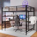 Loft Bed 140x200cm with LED Desk USB Port 3 Drawers Stairs - Black