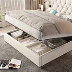 Bed Frame 160x200cm Hydraulic Storage Long Headboard USB Desk Lamp - Velvet Beige
