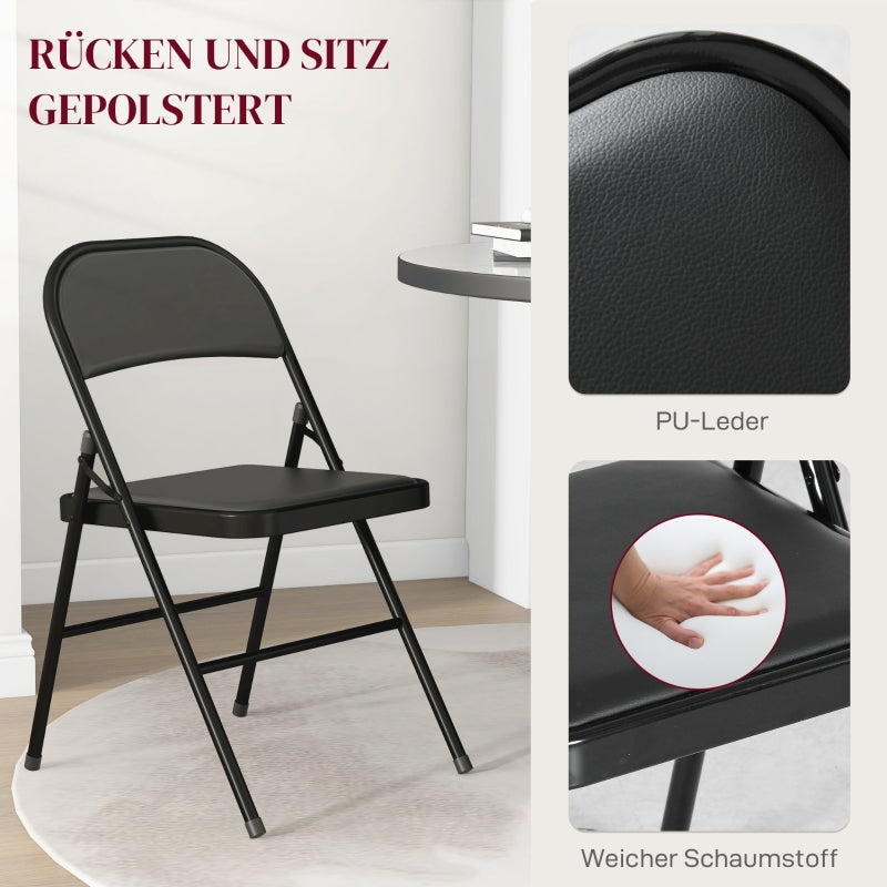Folding Chairs, Portable Office/Reception with Metal Legs, Faux Leather Black