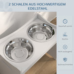 Dog Feeding Station, Height Adjustable, 2 Stainless Steel Bowls, White
