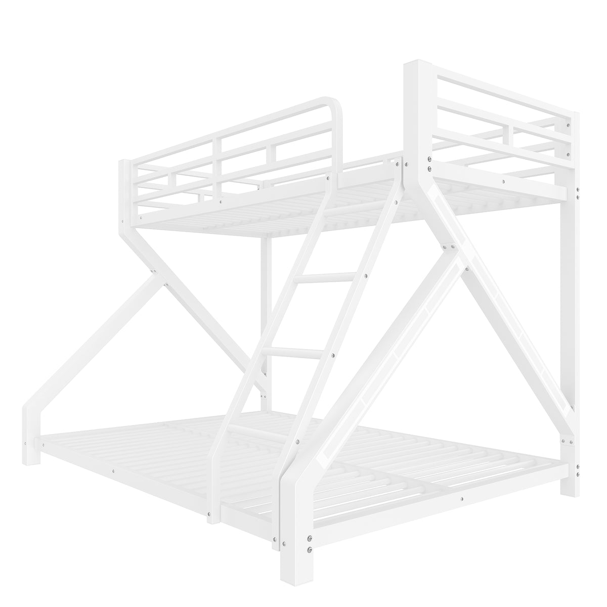 Kids Bunk Bed 90x200 & 140x200cm with LED Light, White Iron Frame
