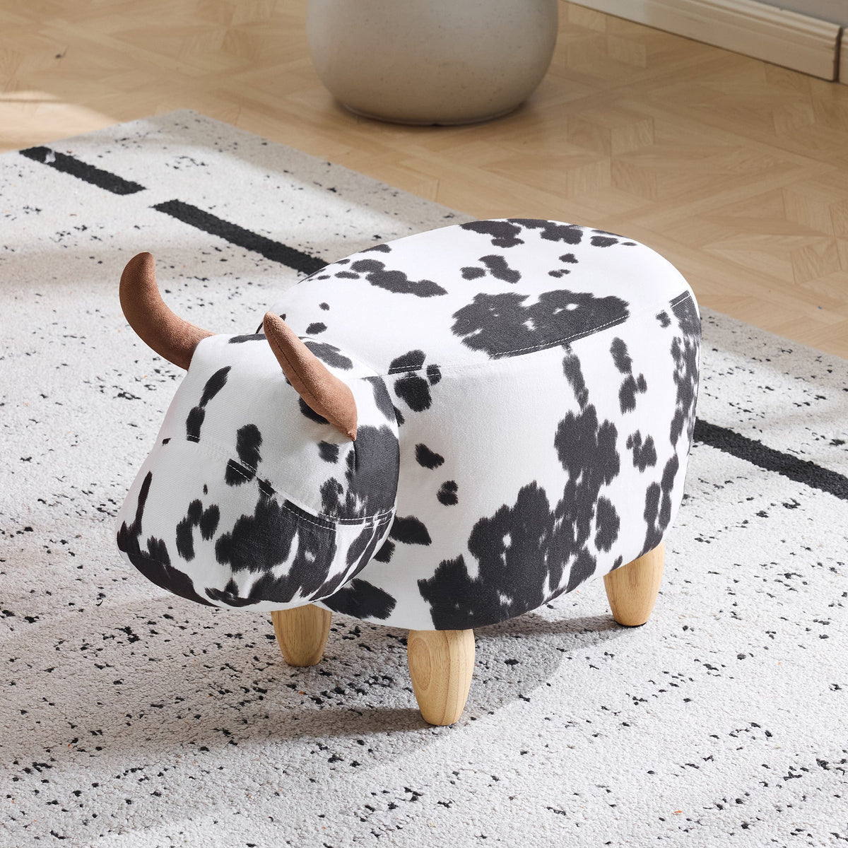 Universal Pet Footstool, Non-Slip Shoe Changing Stool with Solid Wood Legs, Black and White
