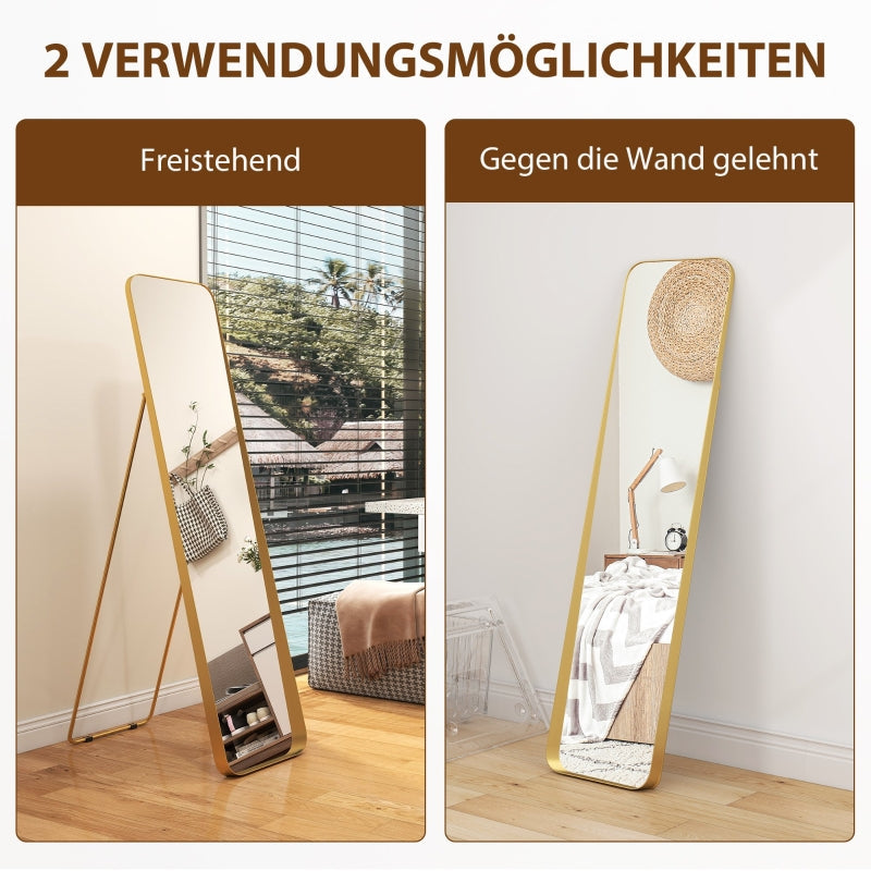 Full Length Mirror, 160 x 40 cm, Standing, Metal Frame, Gold