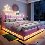 Smart Upholstered Bed with LED Lighting, USB and Hydraulic Storage, 180 x 200 cm, Pink Velvet