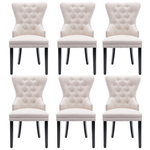 Linen Dining Chair with Oak Legs, Chrome Knocker and Nailhead Trim, Beige (6 Pieces)