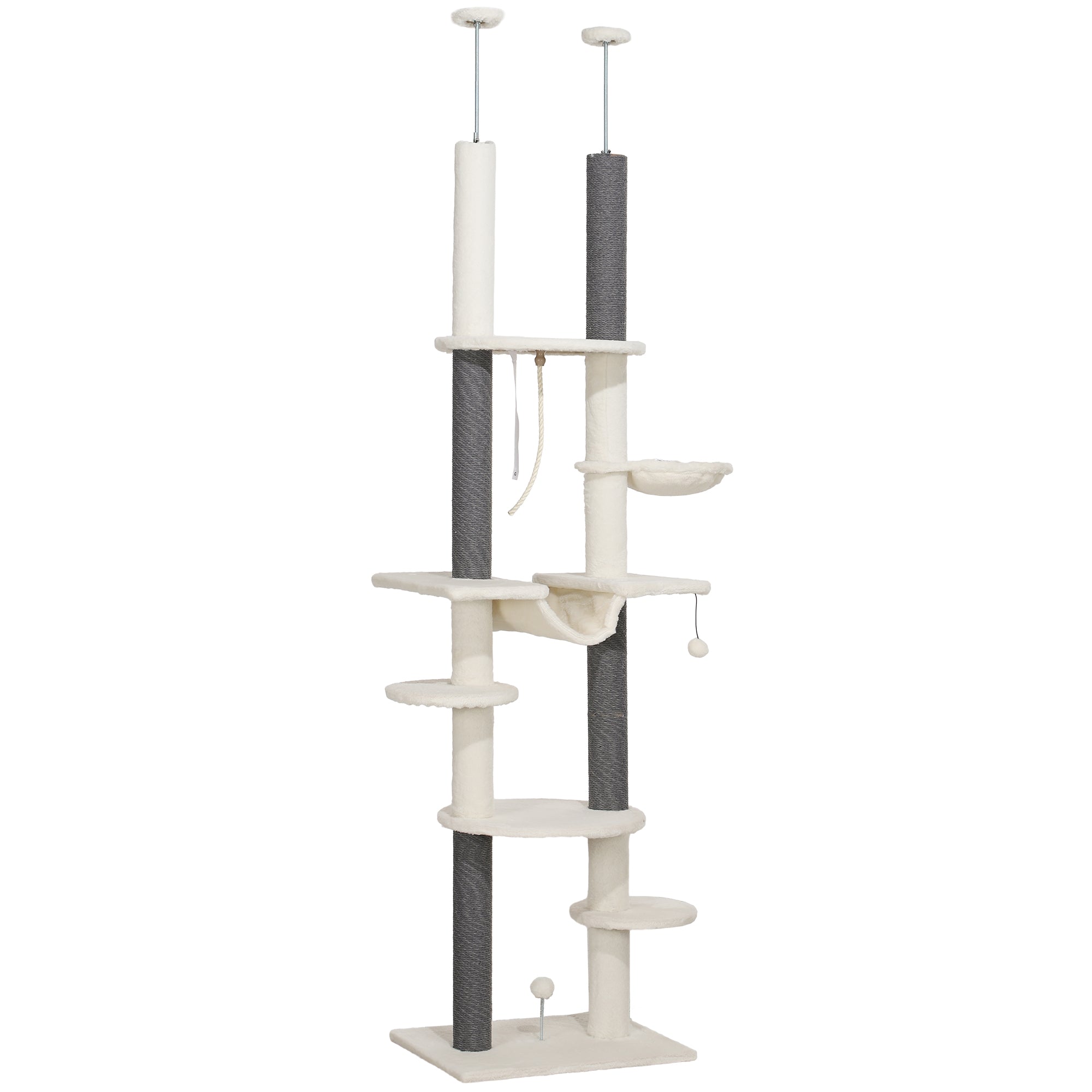 Cat Tree, Ceiling-High with Hammocks, Scratching Posts, White