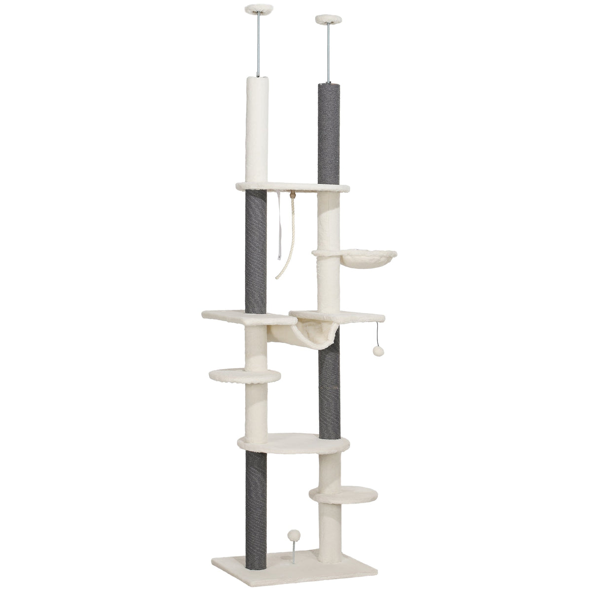 Cat Tree, Ceiling-High with Hammocks, Scratching Posts, White