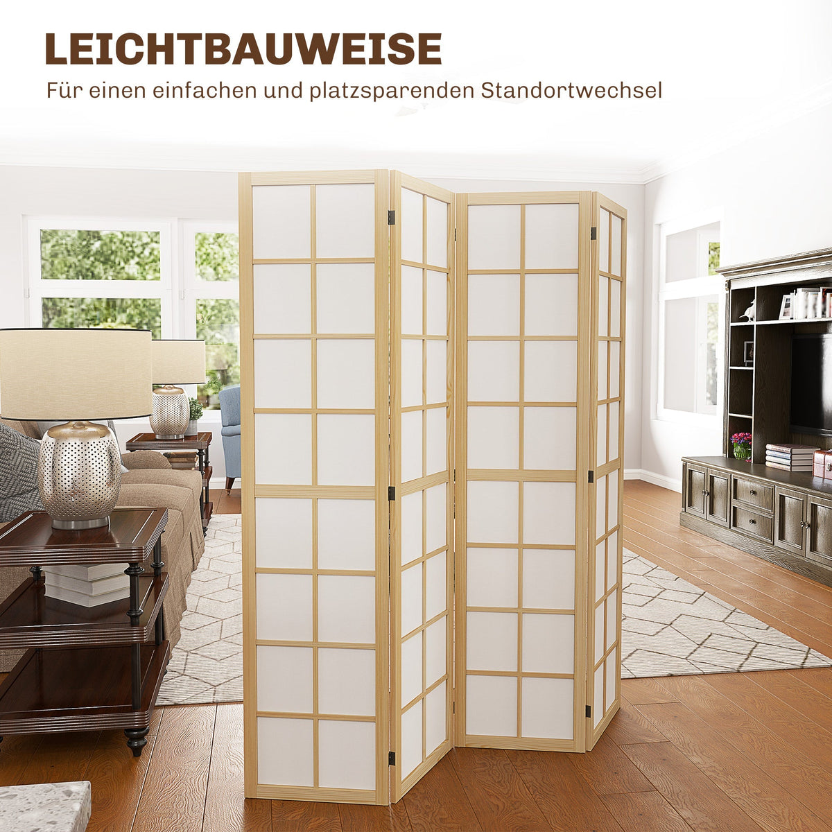 Folding Screen 4-part 160 x 170 cm Room Divider Natural