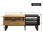 Coffee Table with Color Block, Compartments, Drawers, Metal Legs