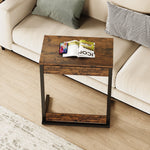 Set of 2 Foldable C-Shaped Side Tables with Metal Frame, Brown