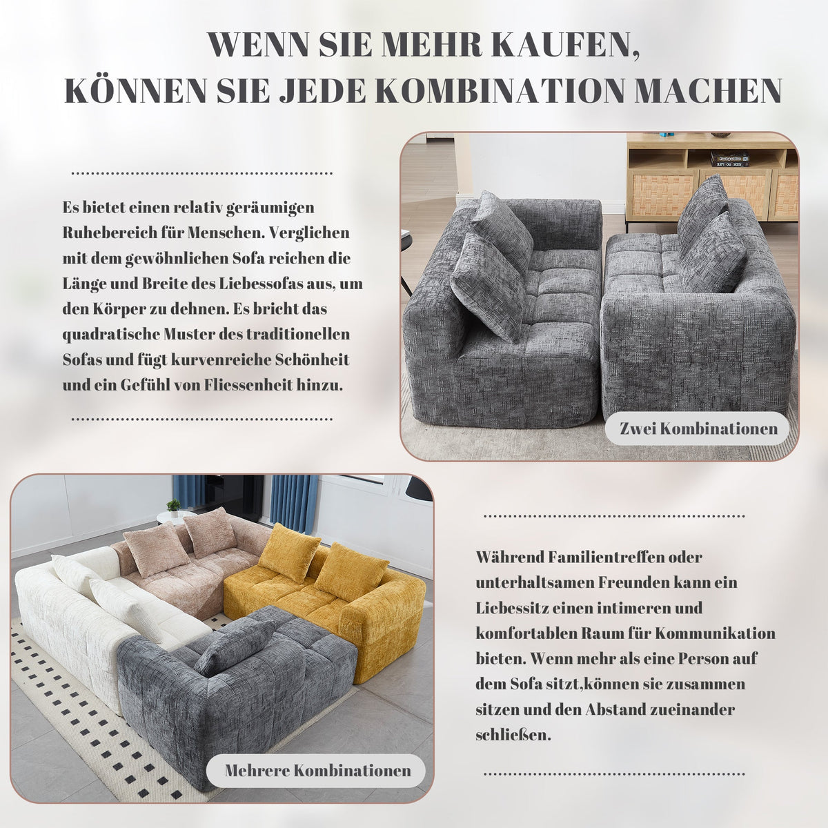 Sofa, Plush 2-Person No Assembly Side Pockets, Grey