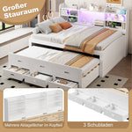Sofa Bed 140x200cm with LED Lights & 3 Drawers, White