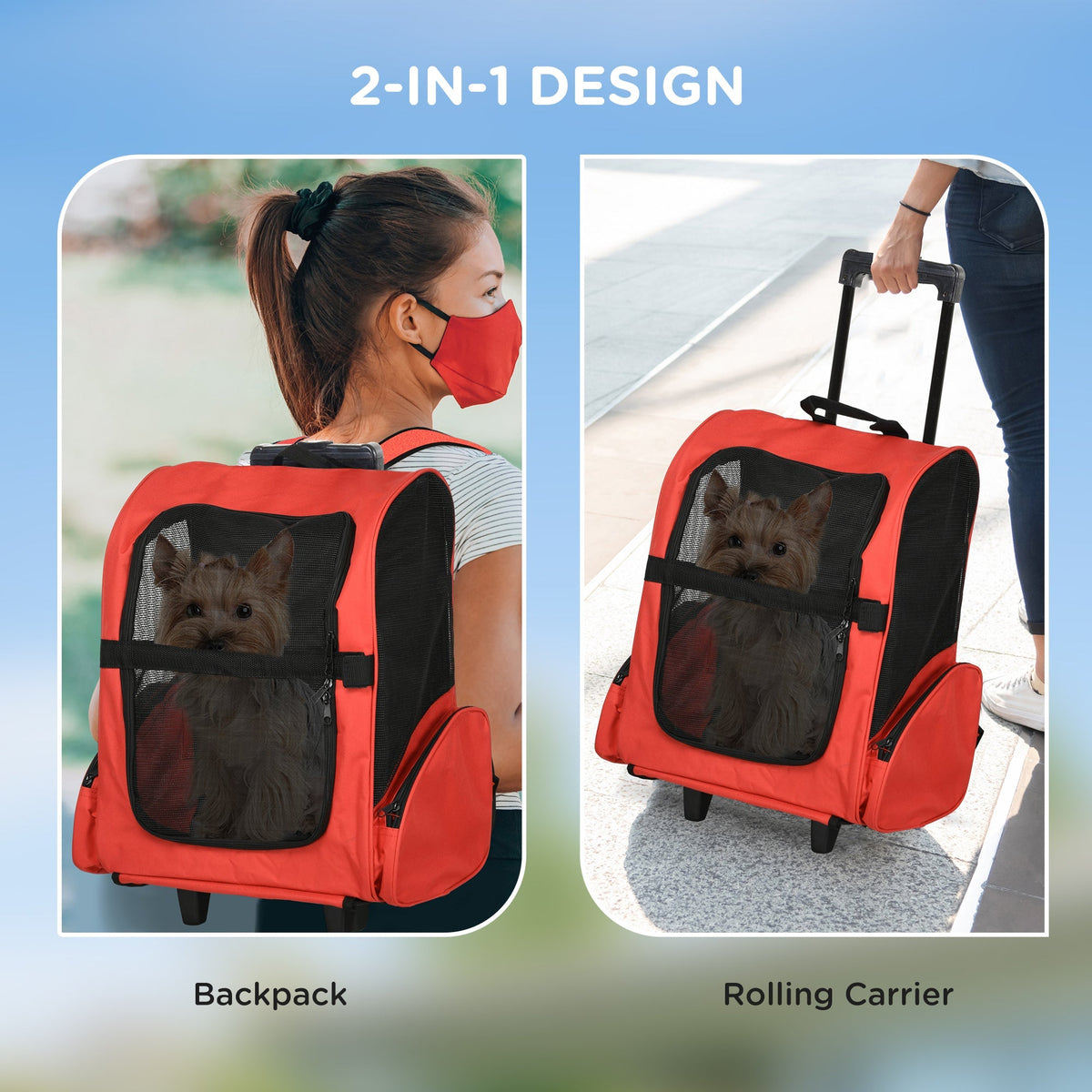 Dog Trolley Carrier Bag, 2-in-1, Breathable, Red