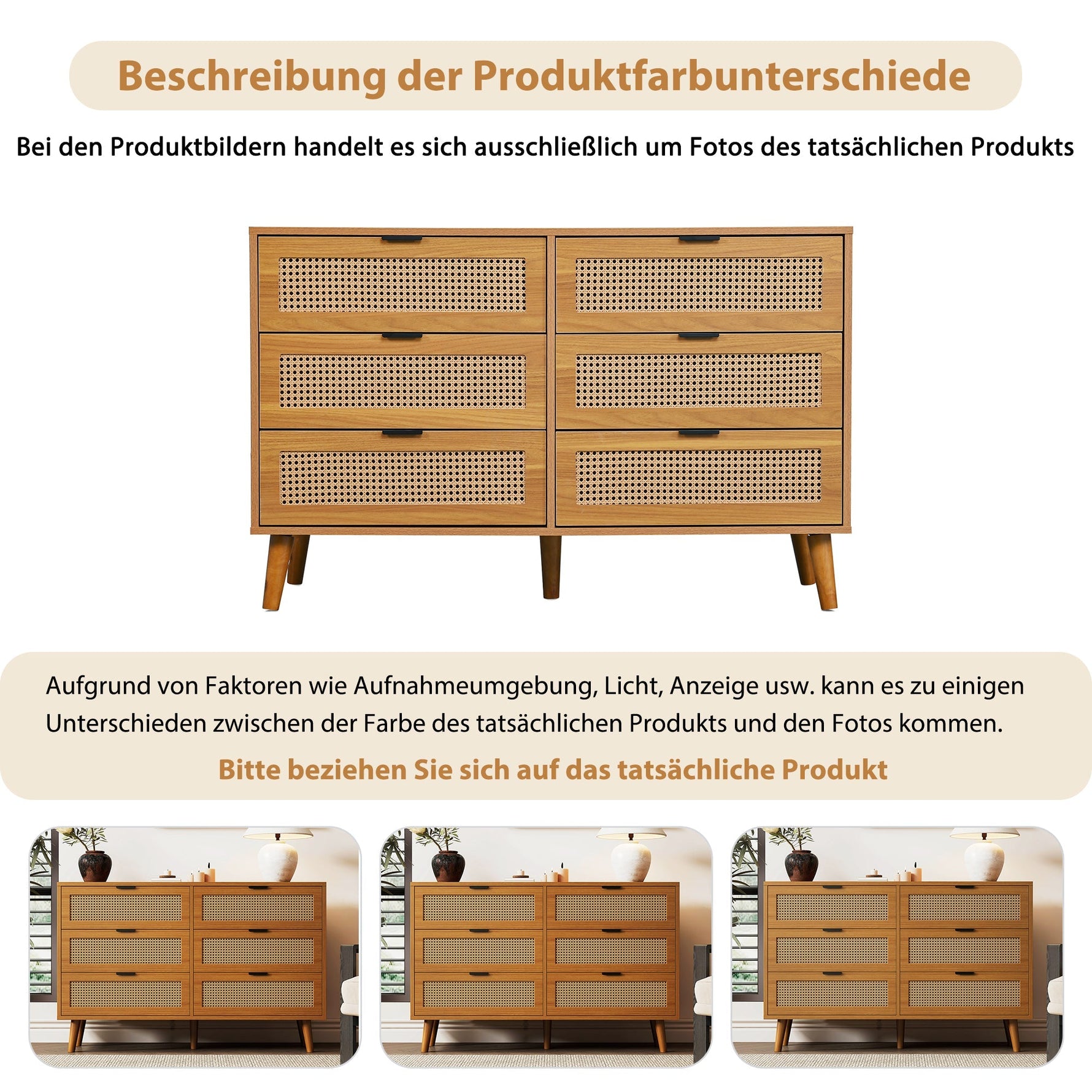 Chest of drawers 6 drawers with metal handles made of wood