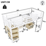 Mid-Height Bed with Storage Drawer and LED Lighting, 90x200 cm, Metal, White