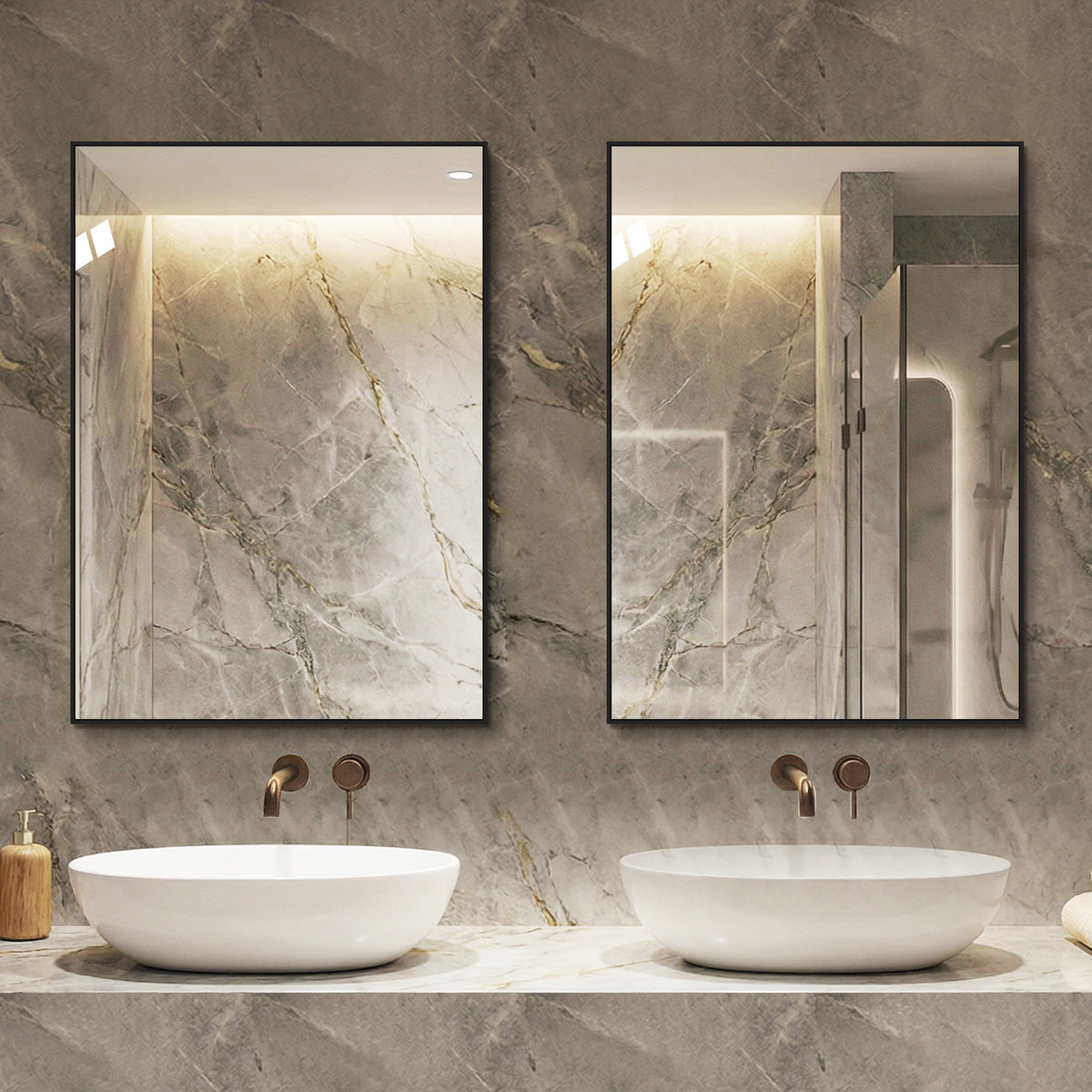 Bathroom Mirror 70x90 cm, HD Wall Mounted, Black Aluminum