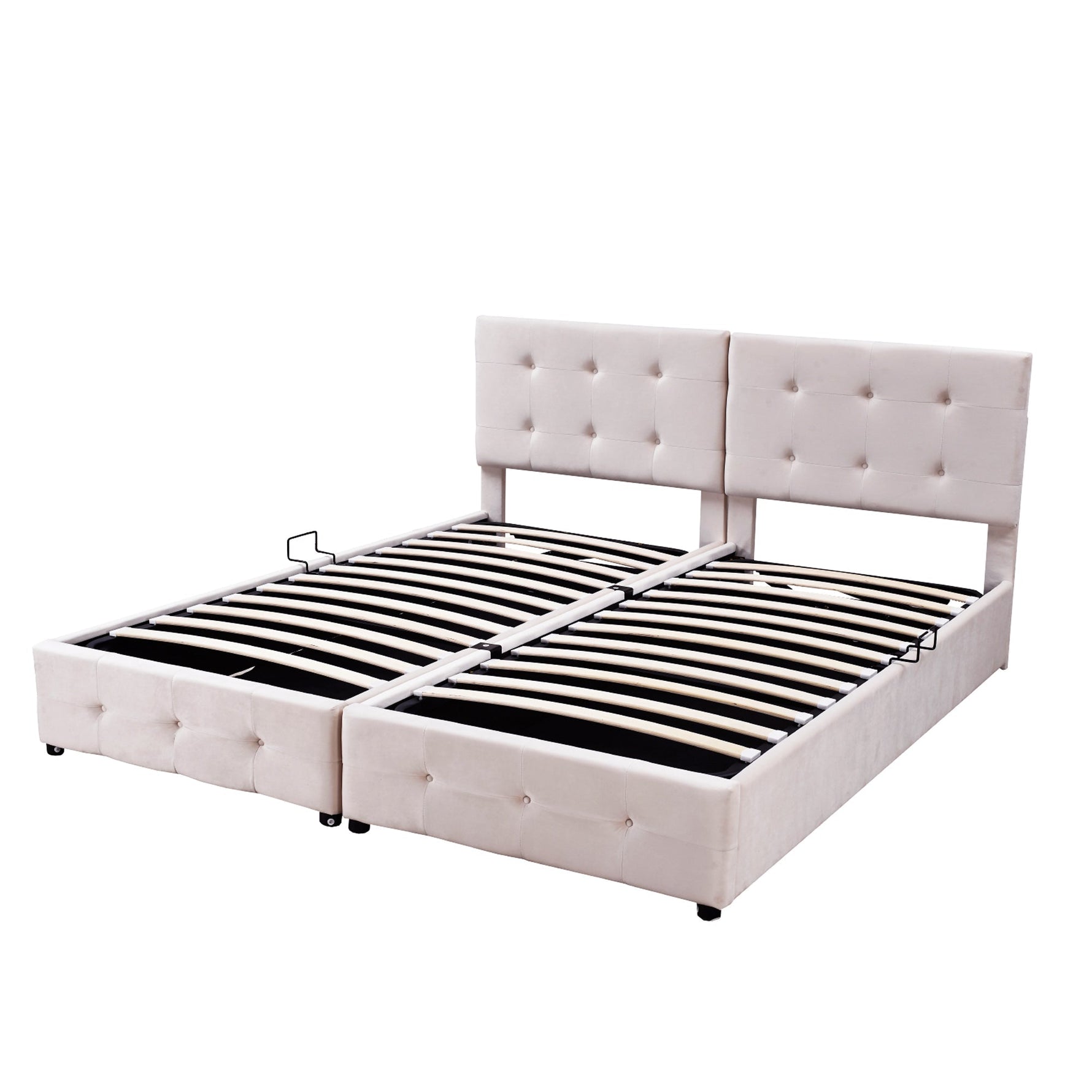 Upholstered Bed 180x200cm, Hydraulic Storage High Box Multifunctional, Beige Velvet