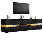 Modern High-Gloss TV Cabinet 160x39x45cm LED 2 Doors 1 Drawer - Black