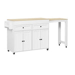 Kitchen Island, Extendable with Worktop & Drawers, Mobile, White+Natural