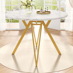 Dining Table Set 5-Piece Round 100cm Gold Metal Legs MDF Marble/Grey