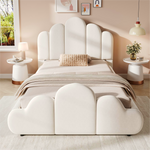 Upholstered Single Children's Bed 90x200cm - Beige Velvet