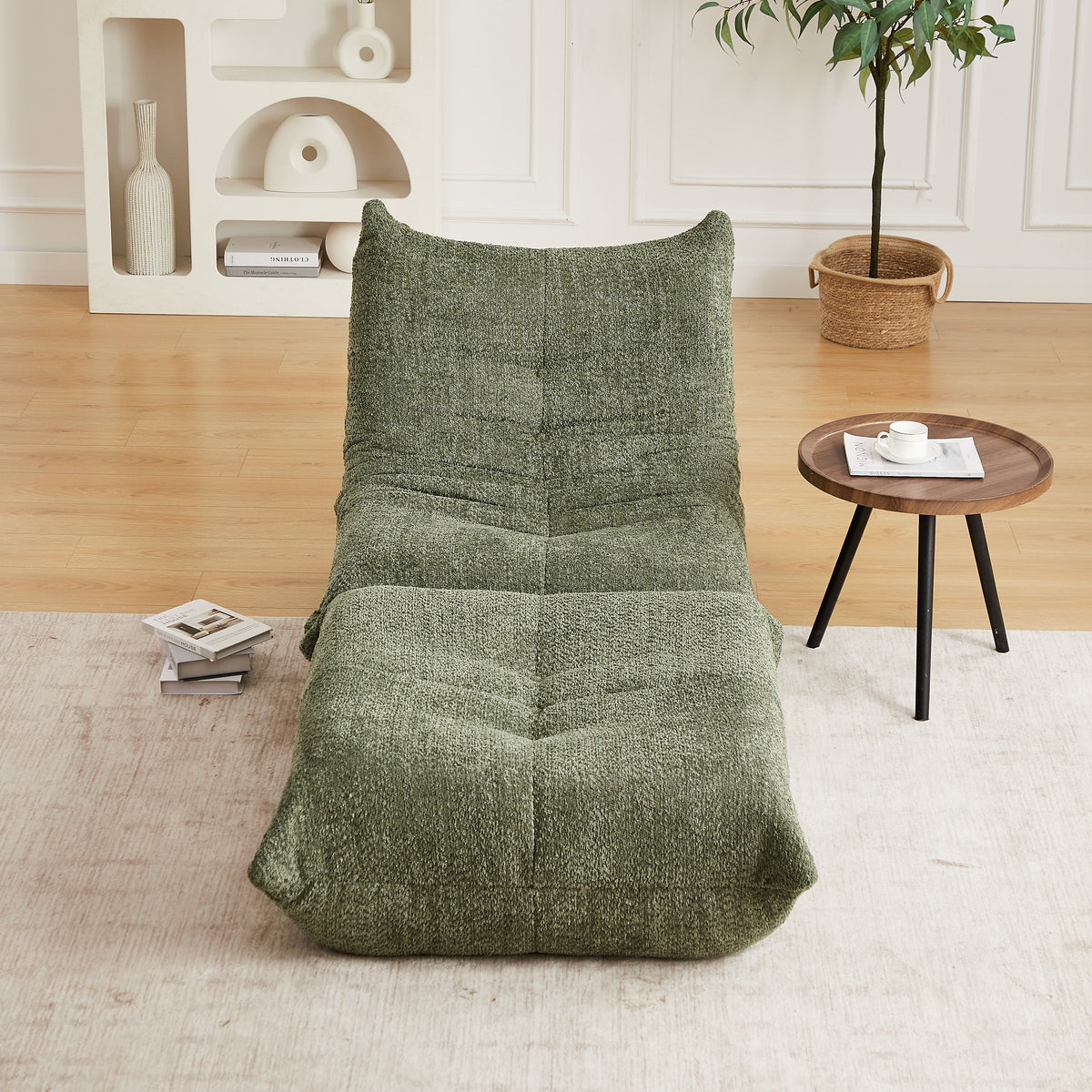Chenille Togo Sofa with Footrest, Floor Lounge Chair with Memory Foam, Chenille Fabric