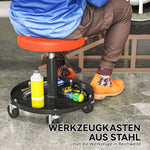 Workshop Stool, Adjustable Height Rolling, Orange
