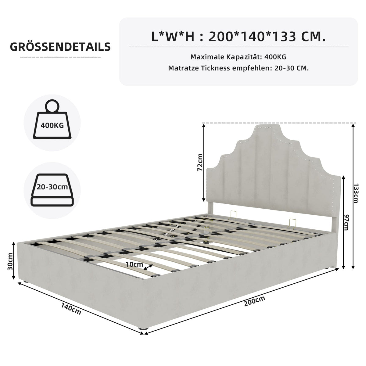 Modern Minimalist Soft Bed, Headboard 140*200CM, Beige