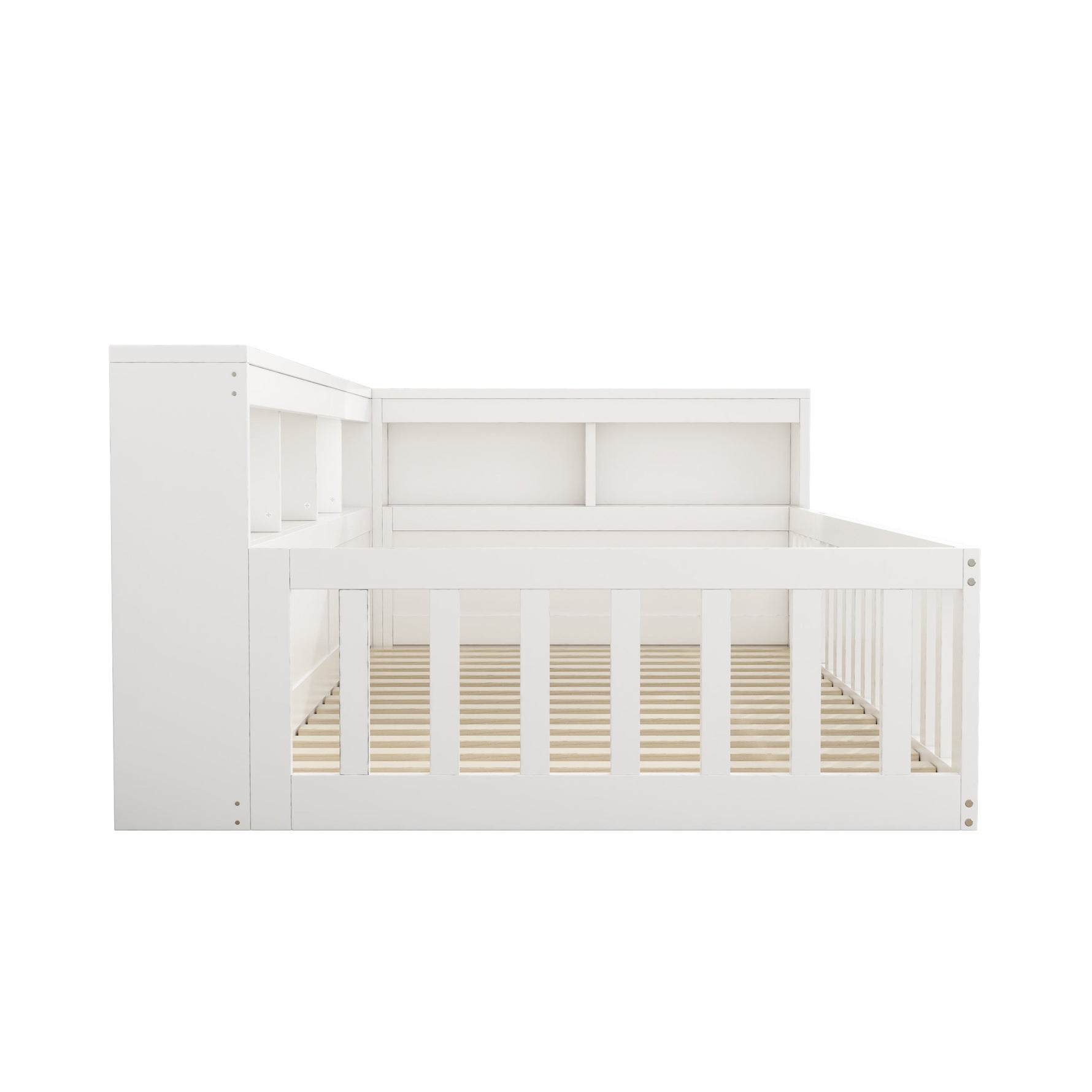 Daybed with Storage Compartment, USB Port and Slatted Base, White Chipboard