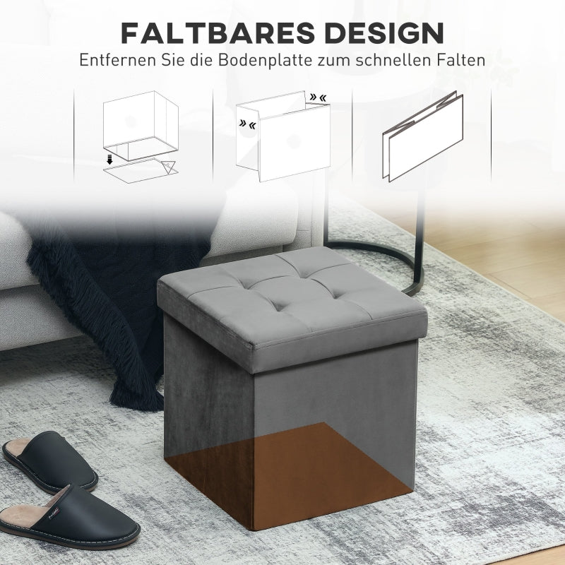 Folding Storage Stool with Storage Box, Foam, MDF, Grey