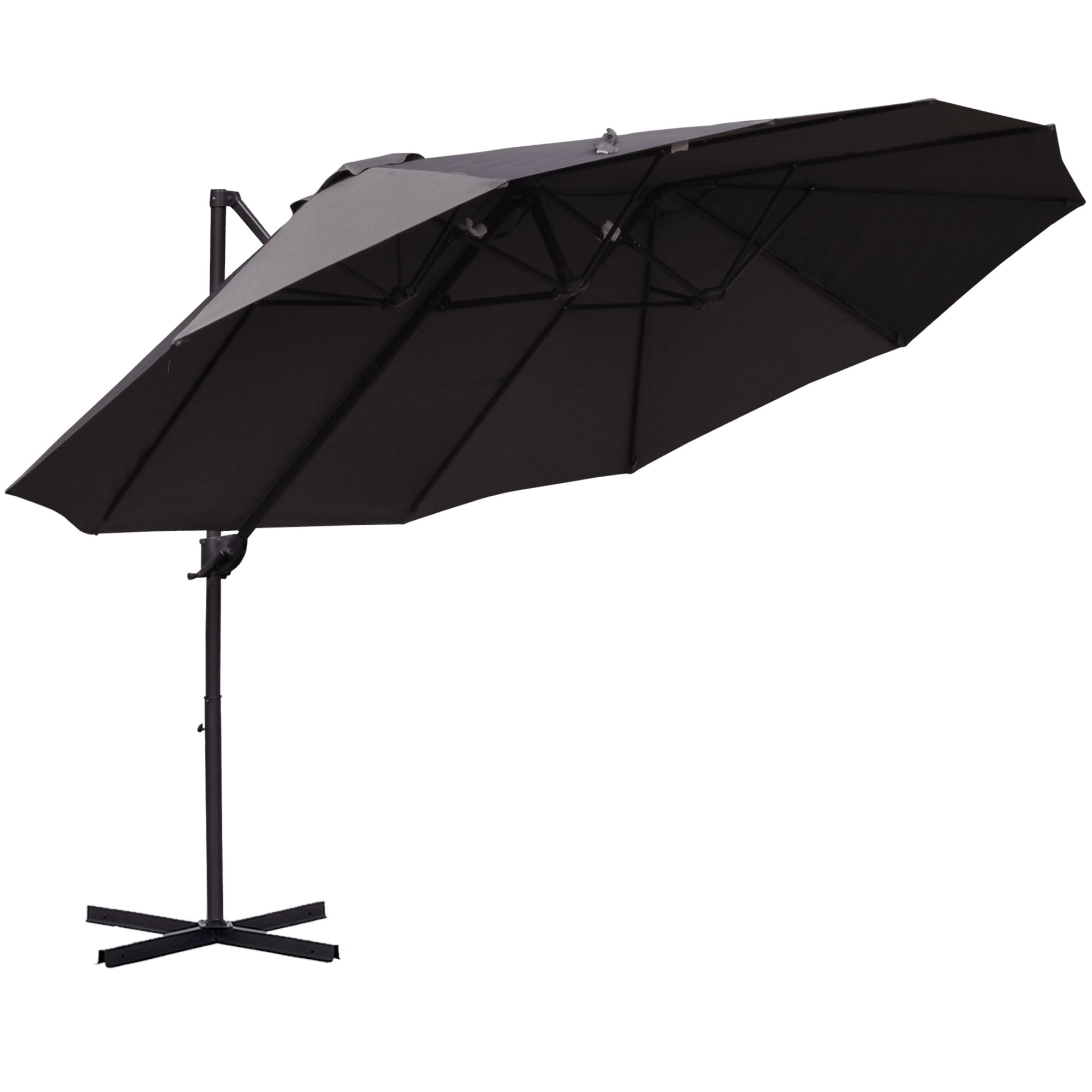 Double Parasol Cantilever Adjustable Garden Sun Protection, Metal Dark Grey
