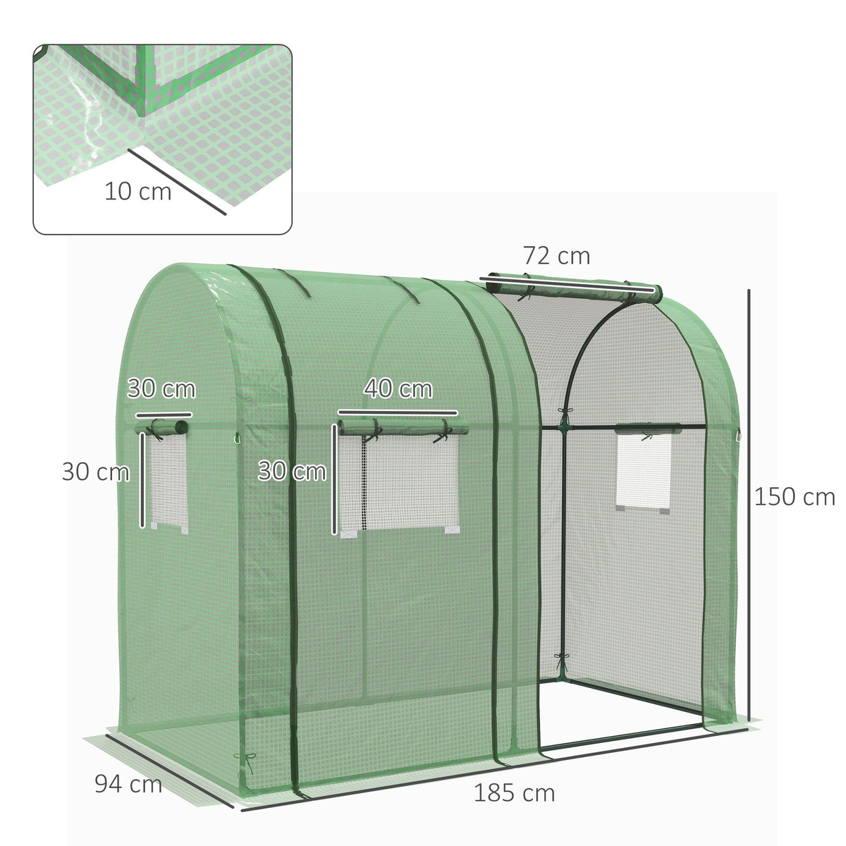 Greenhouse with 2 Roll-Up Doors, Windproof with Side Window and UV Protection, PE Green