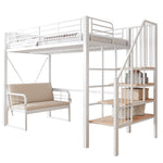 Bunk Bed with Removable Sofa, Storage and Safety Stairs, 90x200cm, White Metal