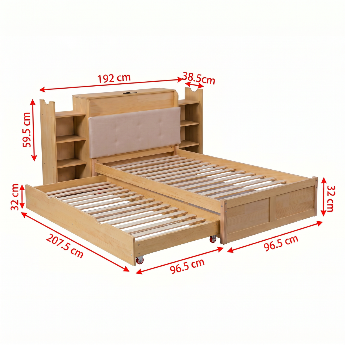 Upholstered Double Storage Bed 160x200 LED USB-C, Linen