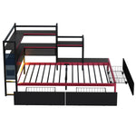 Gaming-Style Metal Bed Frame with 3 Drawers, LED Lighting, USB Ports, Pegboard and Side Shelves, Black Metal