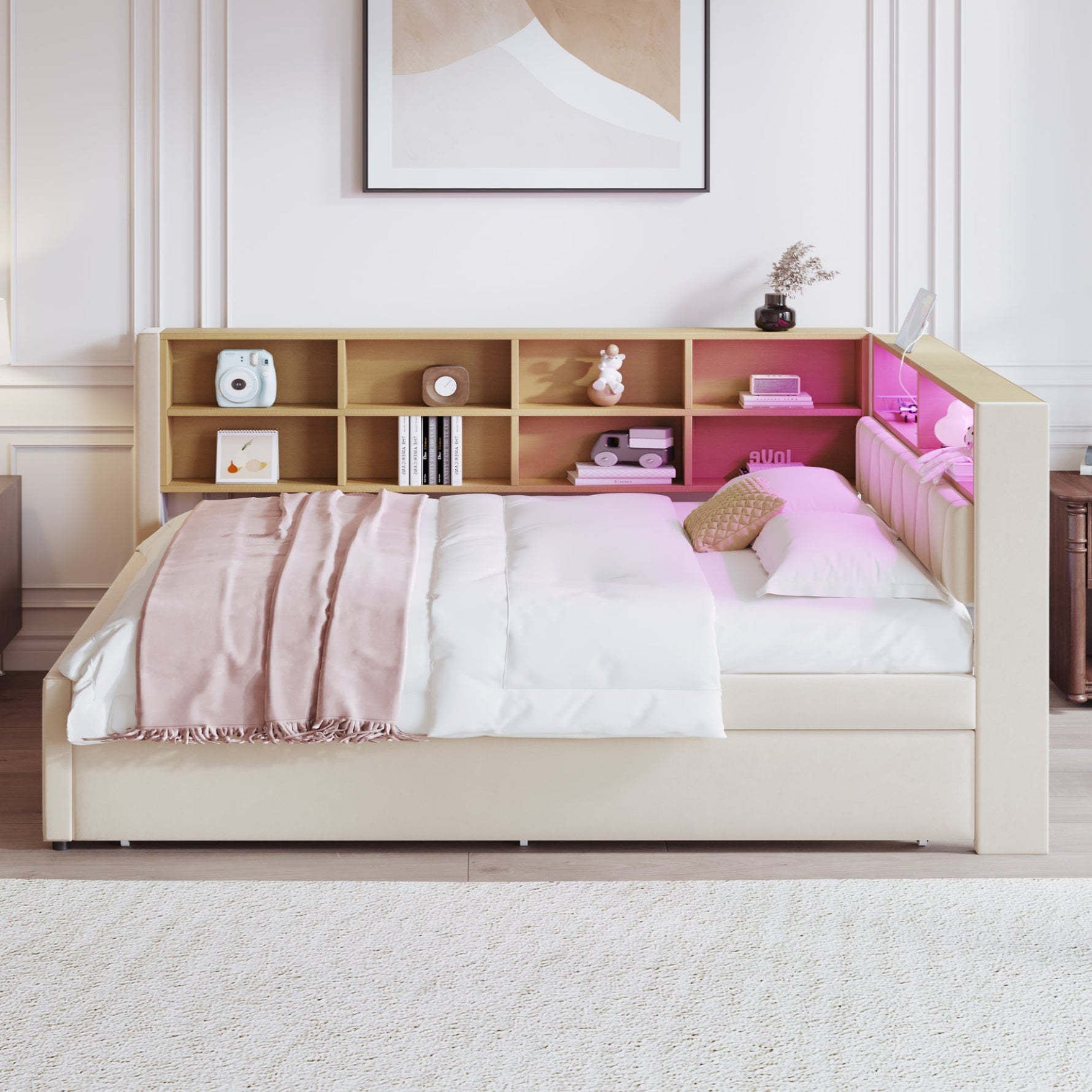 Sofa Bed 140x200 Pull-out Bed USB Storage Beige