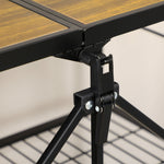 Folding Kitchen Cart, 3 Levels & Handle, Steel, Brown+Black