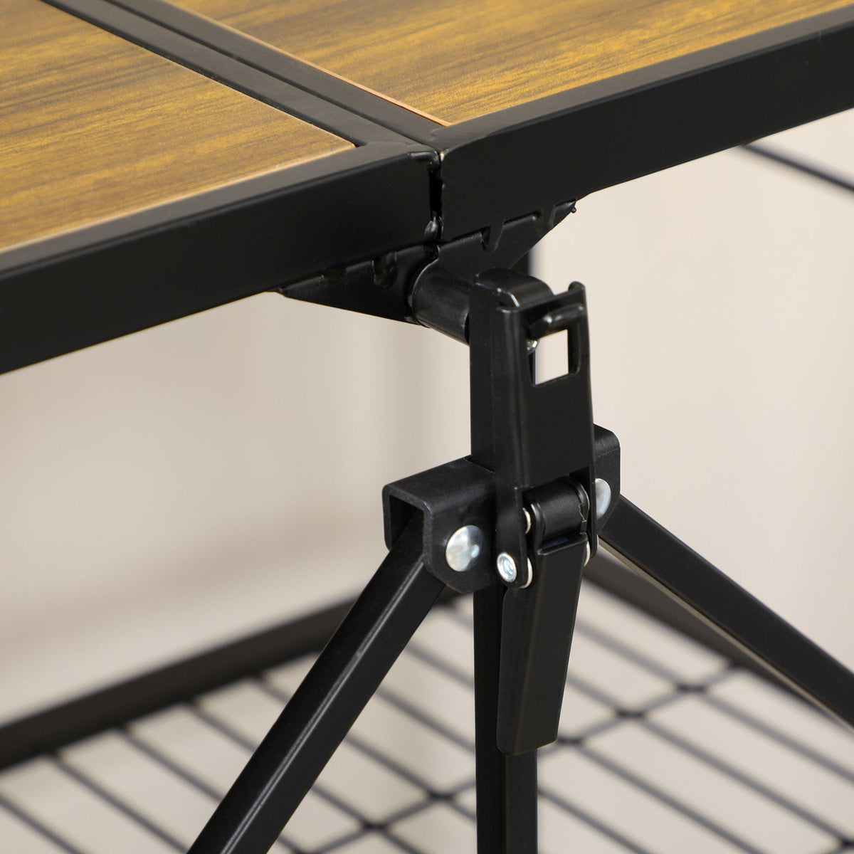 Folding Kitchen Cart, 3 Levels & Handle, Steel, Brown+Black
