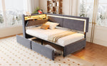 Upholstered Sofa Bed 90x200cm with LED & USB Headboard Storage Drawer Dark Grey Velvet