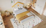 House Bed 140x200cm Upholstered Bed with 4 Drawers, Velvet Beige